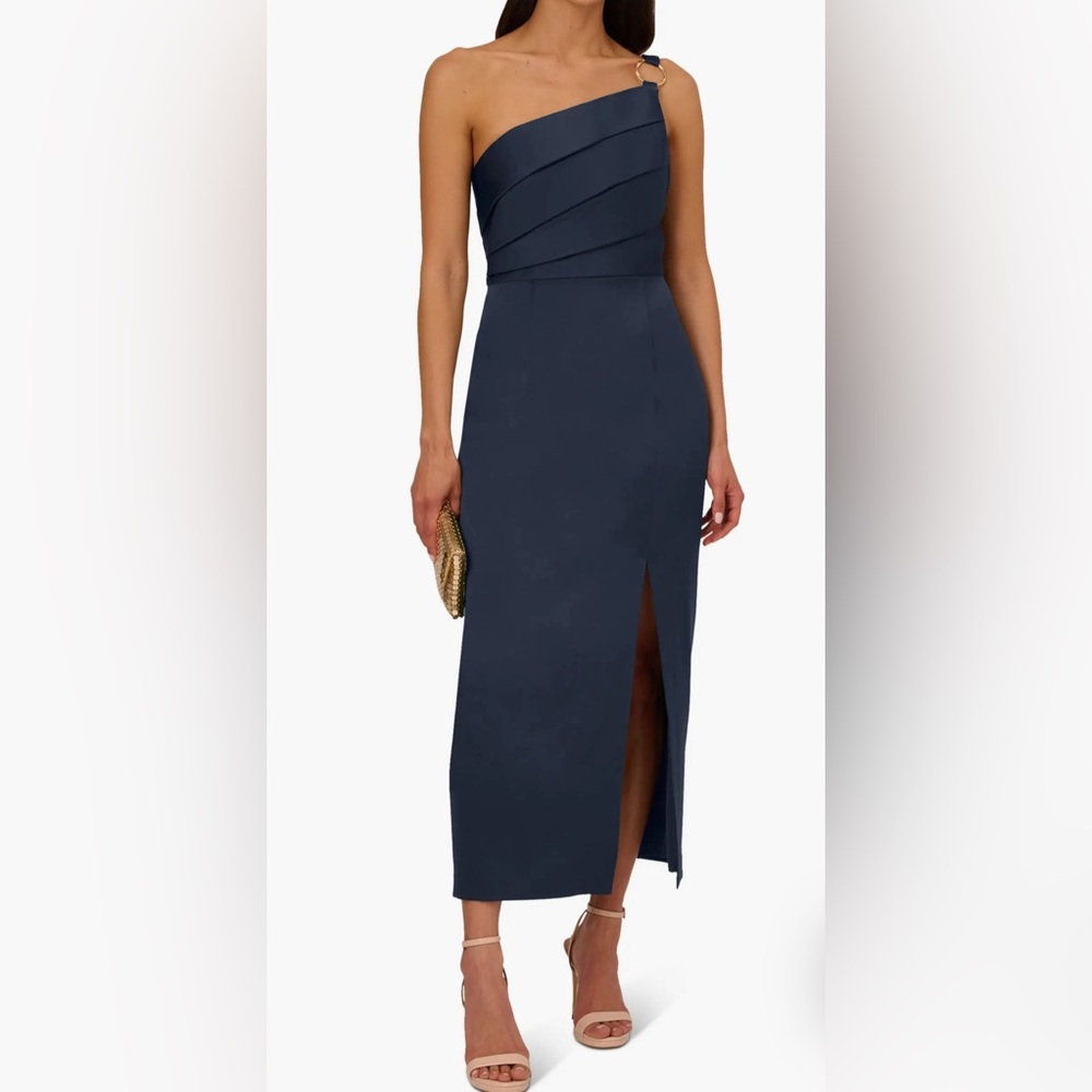 Adrianna Papell One-Shoulder Navy Dress